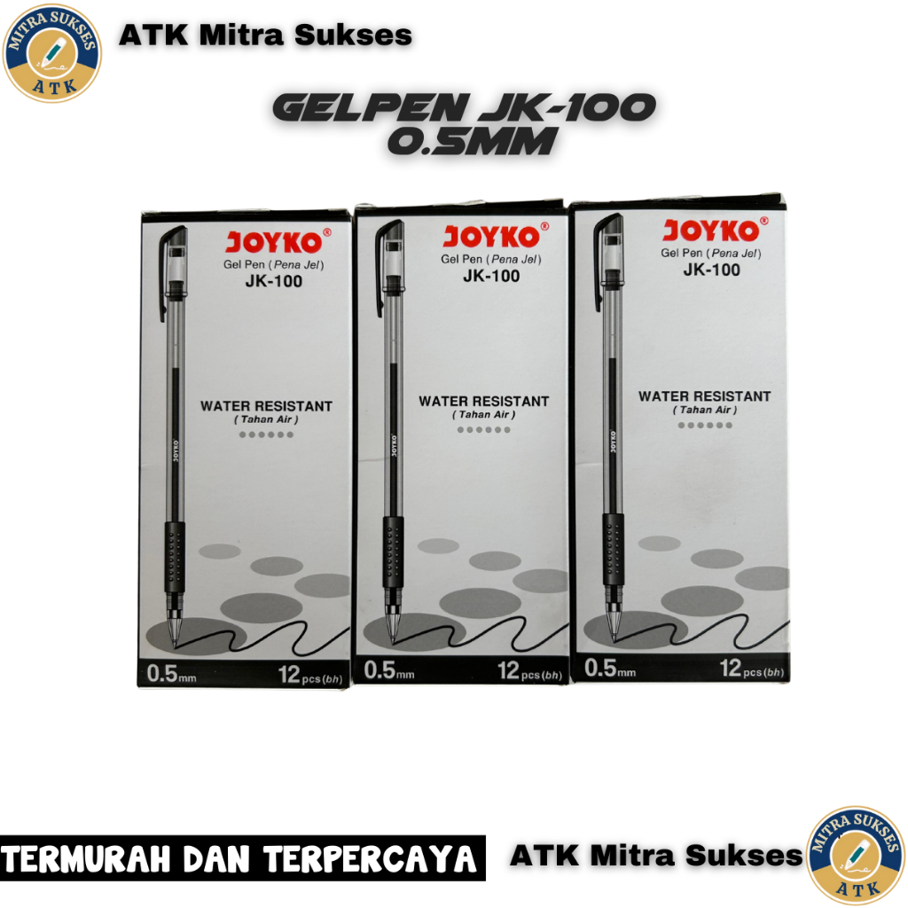 

12pcs Joyko JK-100 Gel Pens - High Quality Black 0.5 mm Pens