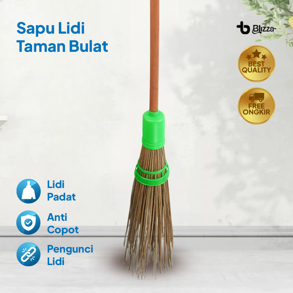 Sapu Taman Lidi Premium Bulat - Lakop Tebal Anti Pecah Anti Rontok & Copot | Sapu Kebun Kokoh