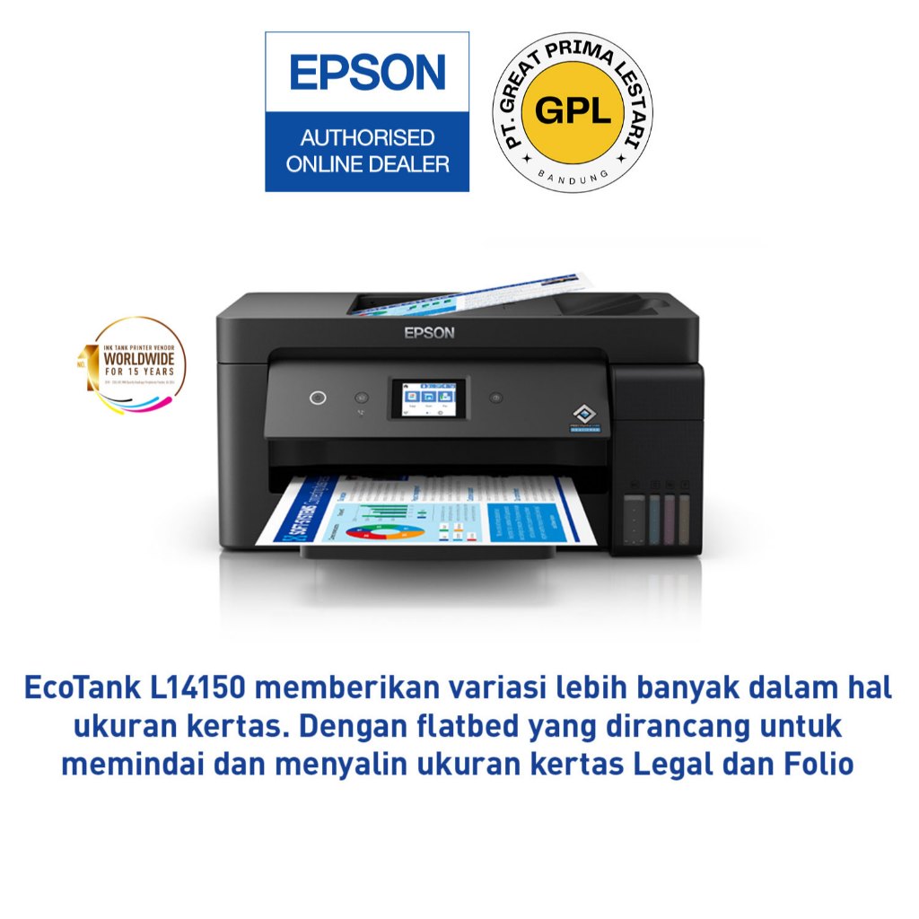 Printer Epson L14150 L 14150 A3+ Wifi Duplex Fax Scan Copy F4 Legal - Epson EcoTank L14150