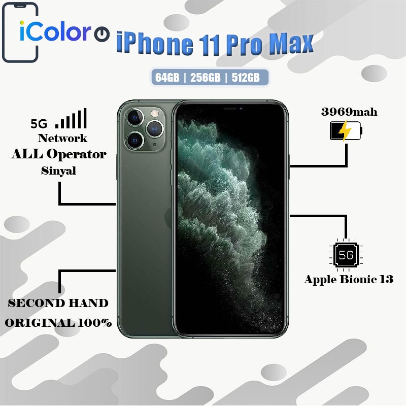 iPhone 11 Pro Max 64GB/256GB/512GB Second BEKAS ORIGINAL 100% MULUS NORMAL FULLSET Kondisi Perfect