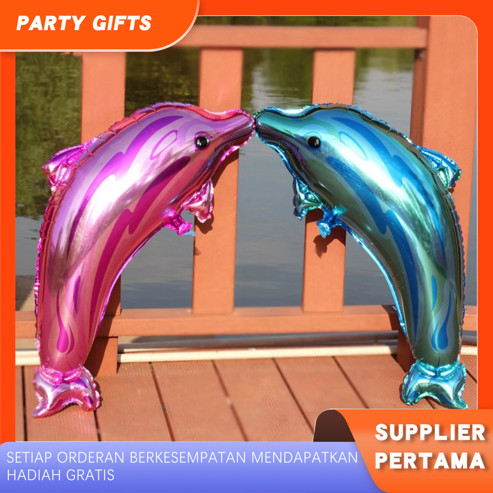 Balon Foil Jumbo Hewan Laut Dolphin Biru Pink Sea Animal / Foil Dolphin Pink Biru Lucu / Balon Foil 