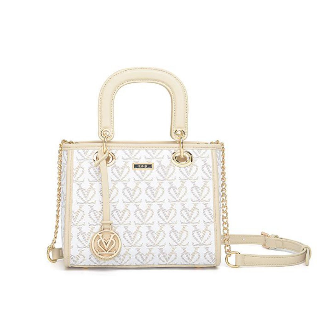 Enji En-ji Hyunmi Handbag Tas Tangan Bahan PU Leather - Cream