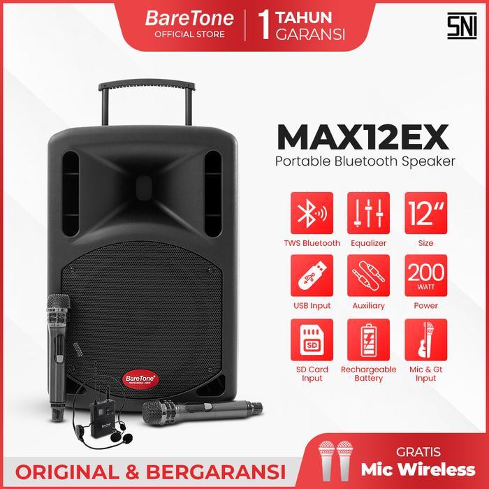 BARETONE MAX12EX SPEAKER PORTABLE BARETONE MAX 12 EX WIRELESS KARAOKE BLUETOOTH