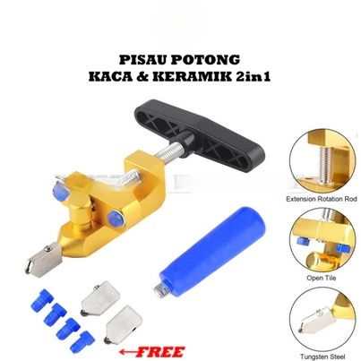 Pisau Alat Pemotong Kaca Kramik Granit Pemotong Kaca 2 In 1 Multifungsi