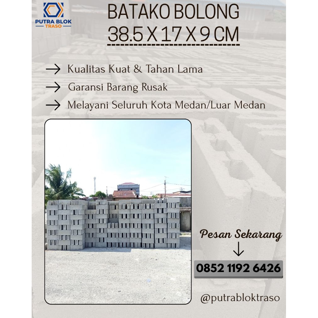 Batako Dinding Bolong (38.5 x 17 x 9 cm)