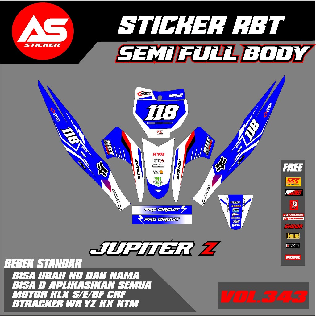 Sticker RBT JUPITER Z SEMI FULL BODY  MOTOR RBT BEBEK MODIF SUPERMOTO YZ CRF KLX KX KTM RBT new terb