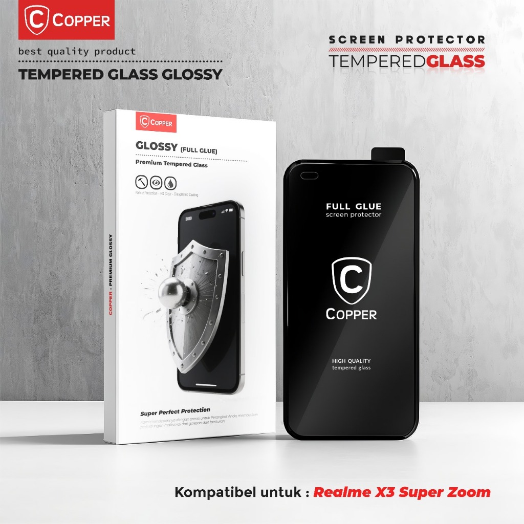 Copper Tempered Glass Full Glue  Glossy - Realme X3 SuperZoom