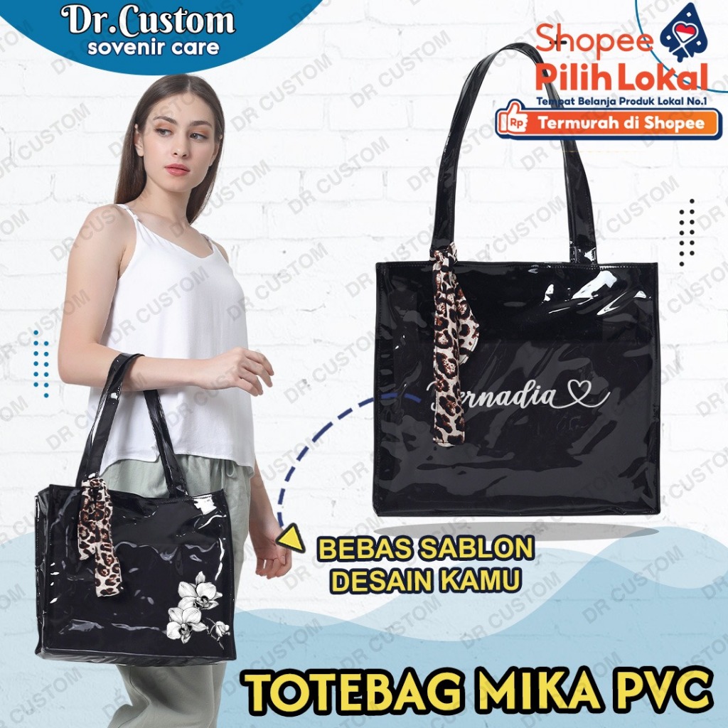 TAS MIKA PVC KASUAL KOREA - CUSTOM SABLON TAS MIKA - TOTEBAG MIKA WANITA - TAS MIKA PVC HITAM - CUST