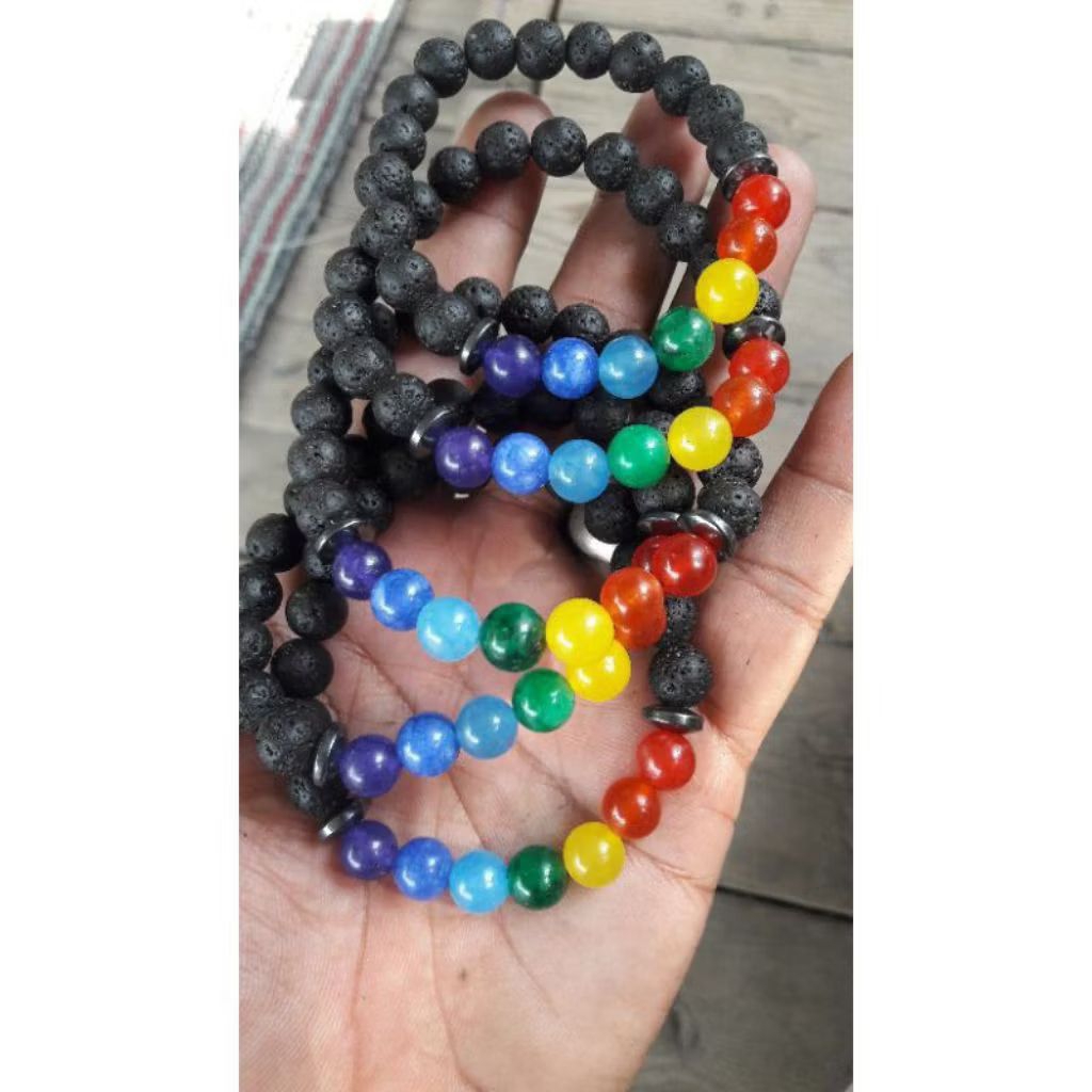 Gelang Batu Lava 8mm dan 7 Batu Giok Cakra Terbaik