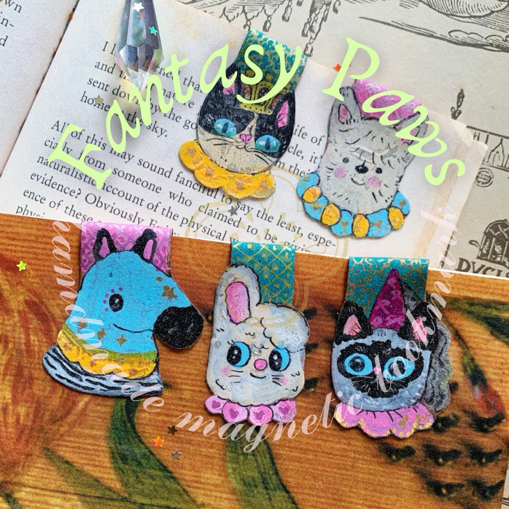 

pembatas buku magnet | magnetic bookmark handmade Fantasy Paws cat dog rabbit ballerina seahorse
