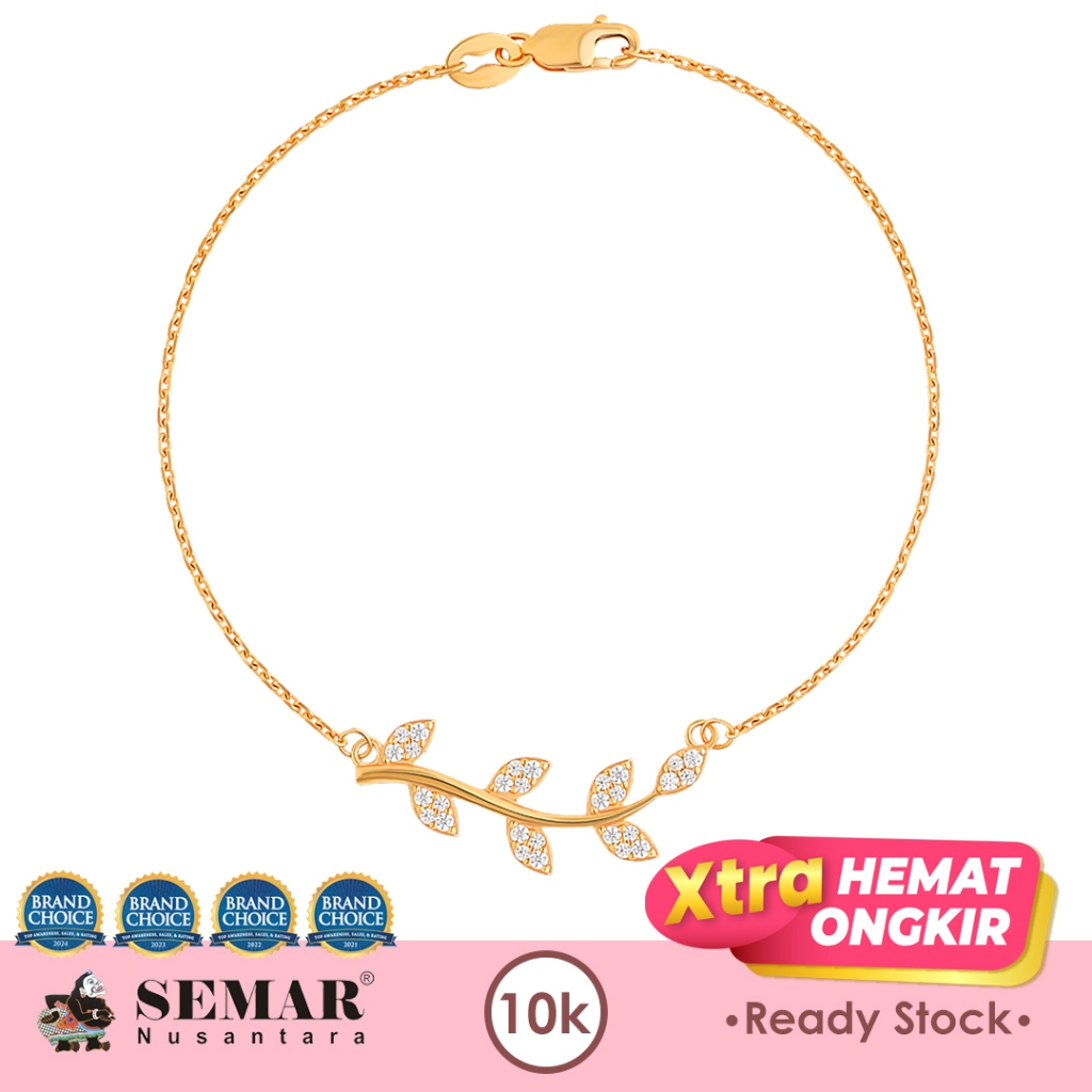Gelang Emas Batu Putih Daun Bracelet Gold 10K Semar Nusantara