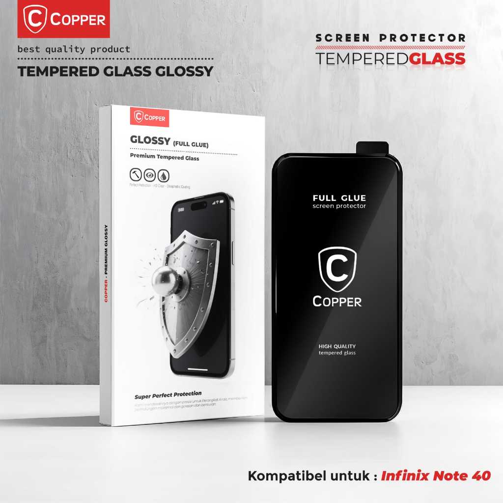 Infinix Note 40 - COPPER Tempered Glass Full Glue Glossy Premium