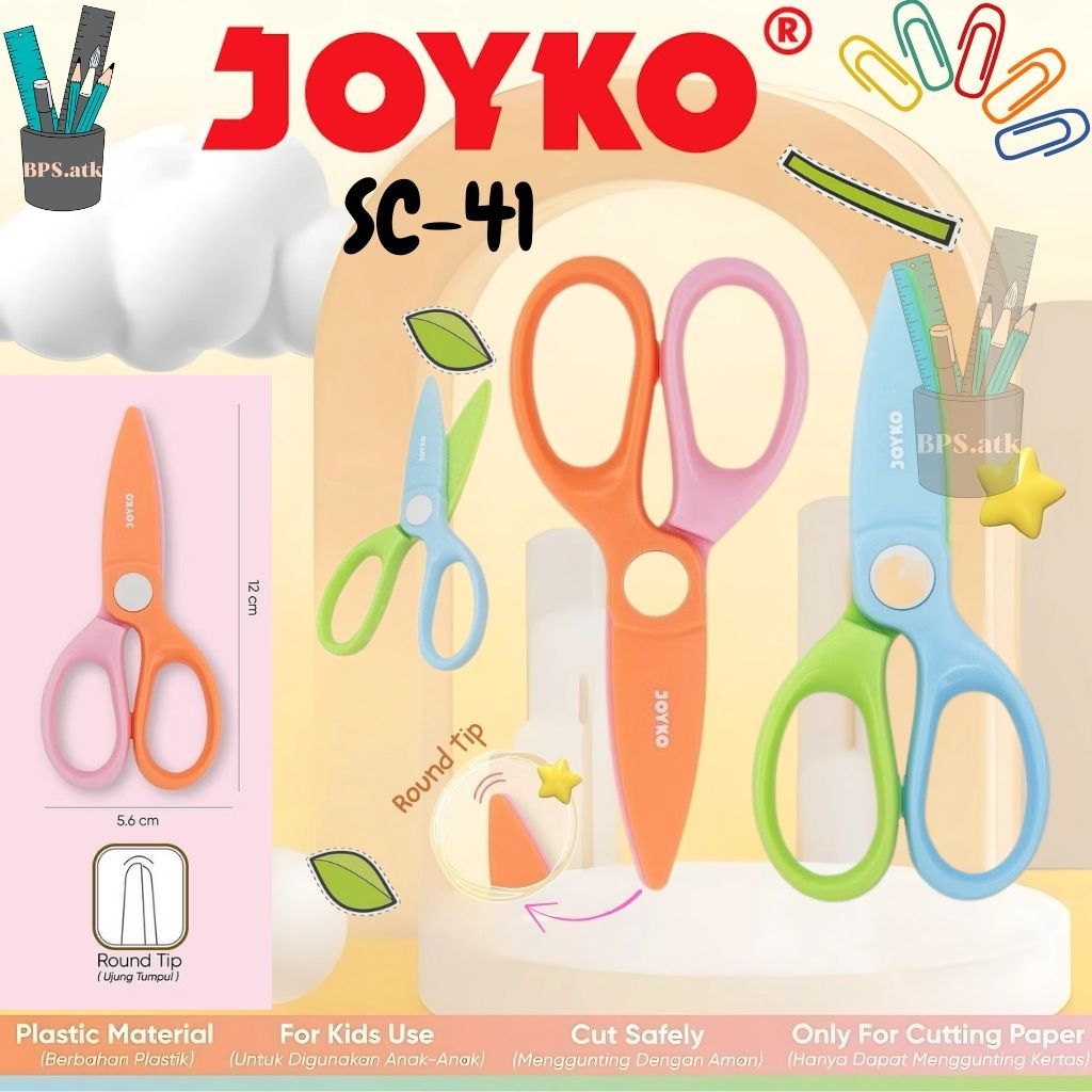 

(1 pcs ) JOYKO Scissors Gunting Bahan Plastik SC-41 Gunting TK Ujung Tumpul