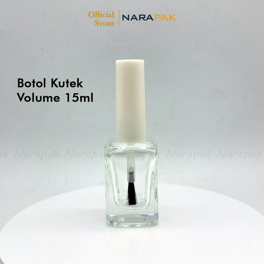 Botol Kaca 15ml Kotak Bening Botol Kuas Bulu Kutek Henna cat kuku Tutup Putih 9L