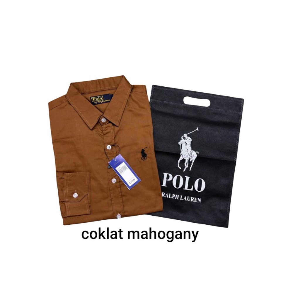 Mirror Kemeja Pria Lengan Panjang GIORDANO Polo Coklat Mahogany kemeja Polos Cotton Twill Swede Prem