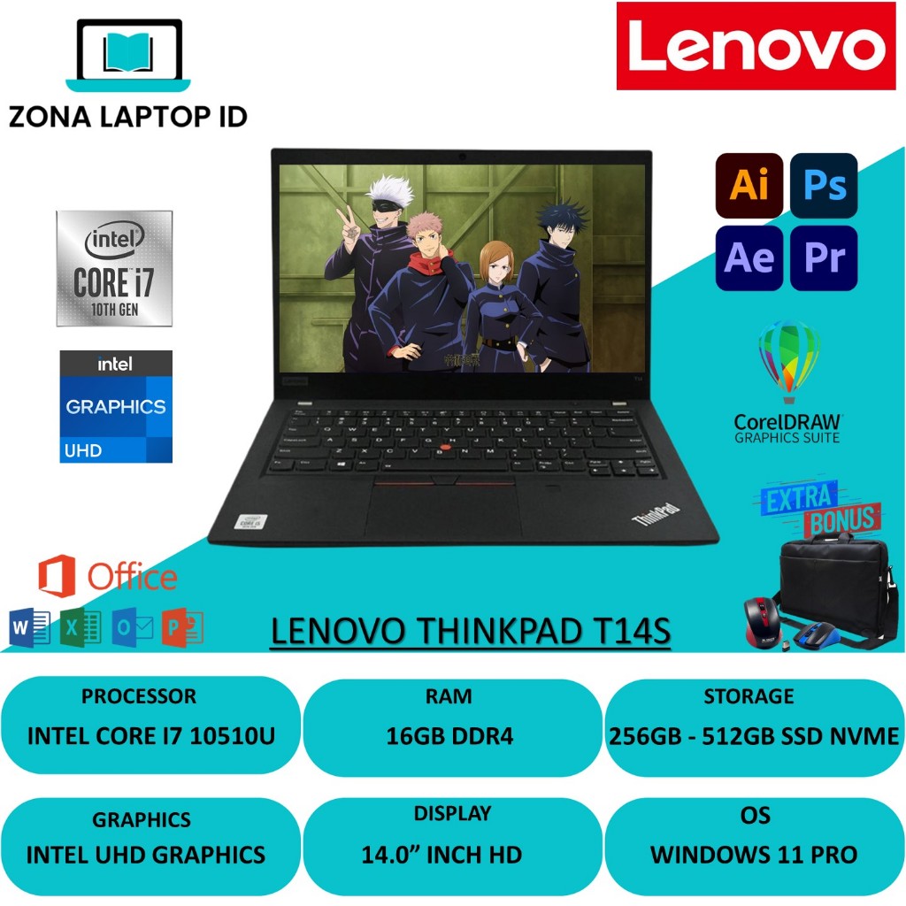 Lenovo Thinkpad T14S i7 Ram 16GB SSD 1TB 14 inch Windows 11 Pro Laptop Murah Bagus