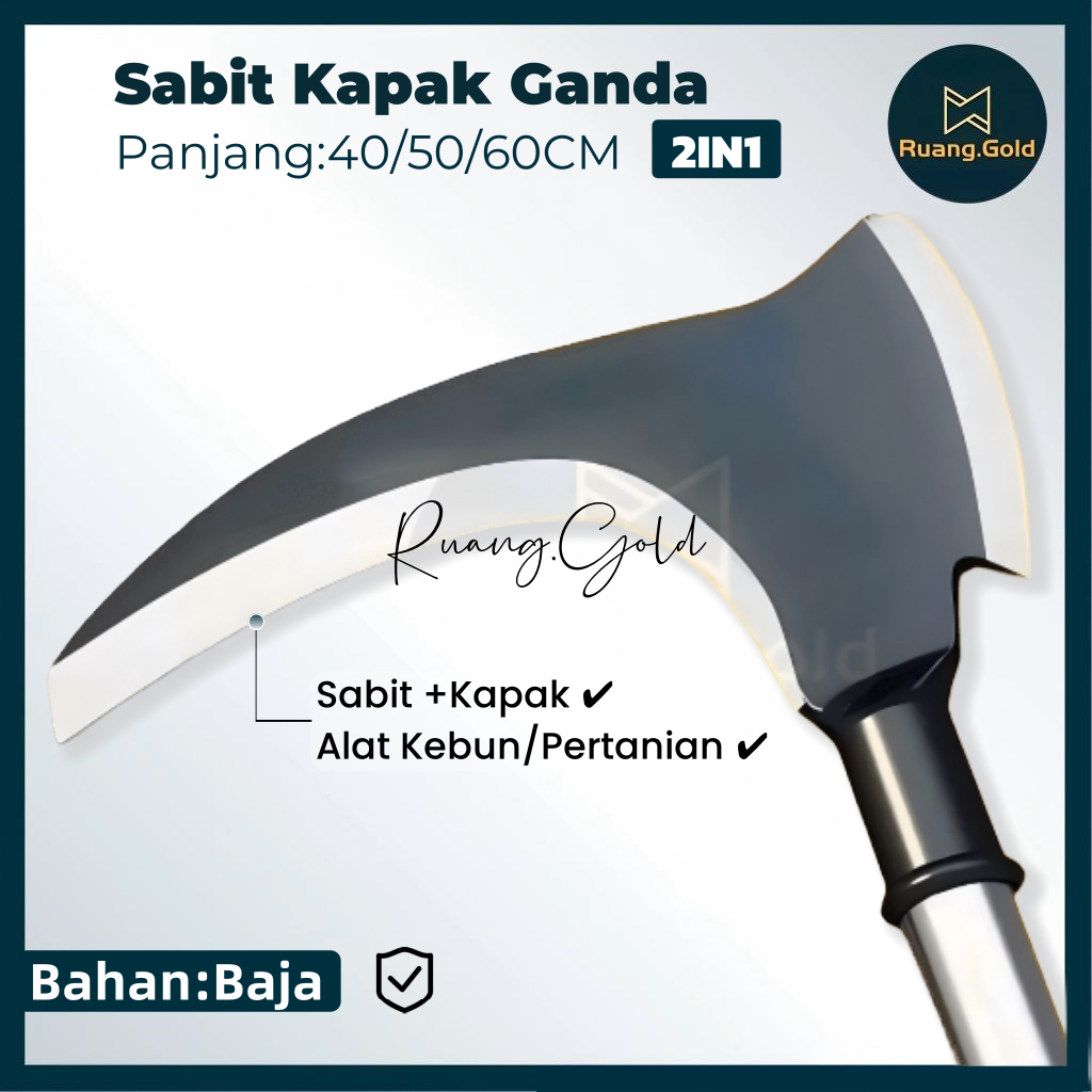 【COD】Asli Alat Perkebunan /Ukuran besar Alat Sabit Kapak Ganda Baja/Sabit Ranting Pohon/Sabit Rumput
