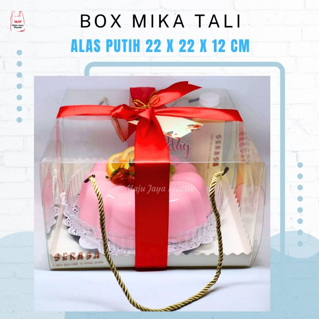 

Box Mika Tali Transparan | Kotak Kue Tart Puding Brownies Hampers Ukuran 18x18x12/20x20x12 /22x22 cm