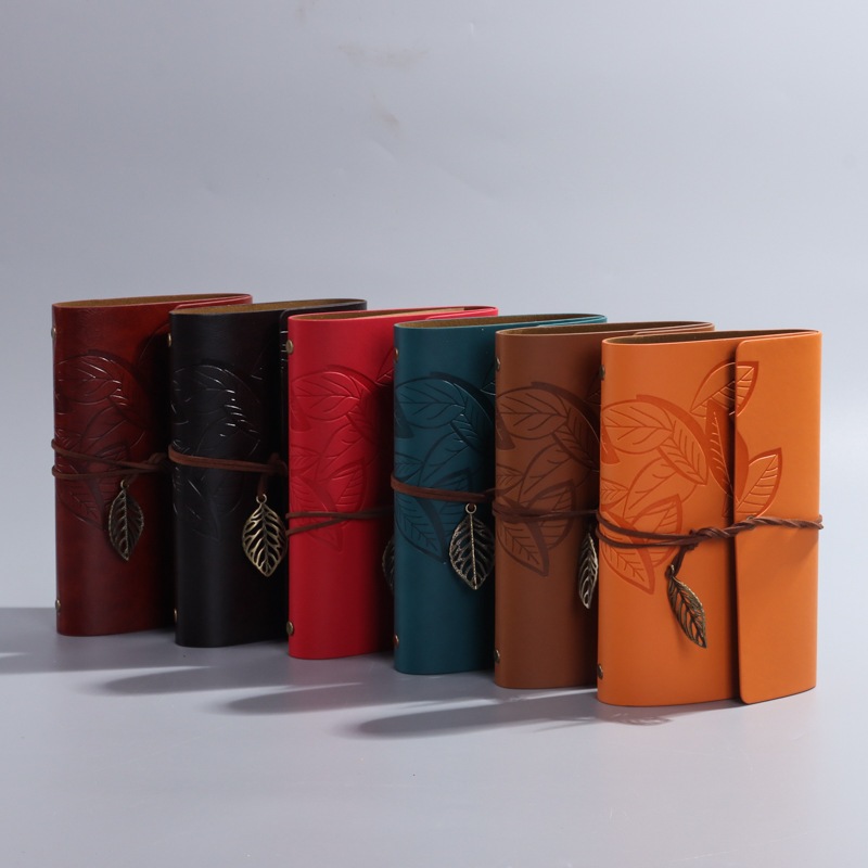 

Gemoy - Notebook Buku Binder Vintage A7 Kulit PU – Isi Kertas Daur Ulang Coklat Polos 75 lembar - motif daun