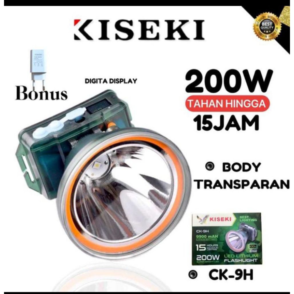 SENTER KEPALA KISEKI LED CK-7 H 100W / CK-8 H 150W / CK-9 H 200W  LED Lithium plashlingt waterproof 