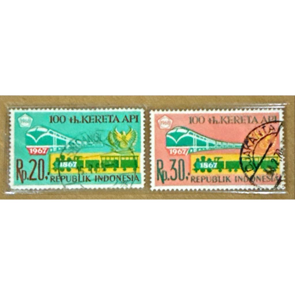 

(BA) PRANGKO INDONESIA 1967 100 TAHUN KERETA API 2V COMPLIT SET USED.