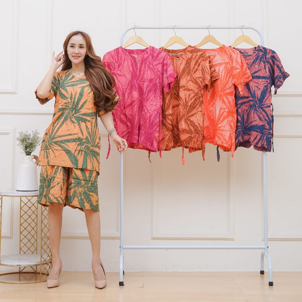 ONESET CELANA PENDEK LENGAN PENDEK/ SETELAN SHIBORI RAYON SUPER PREMIUM/ LD 110CM BUSUI RESLETING DE