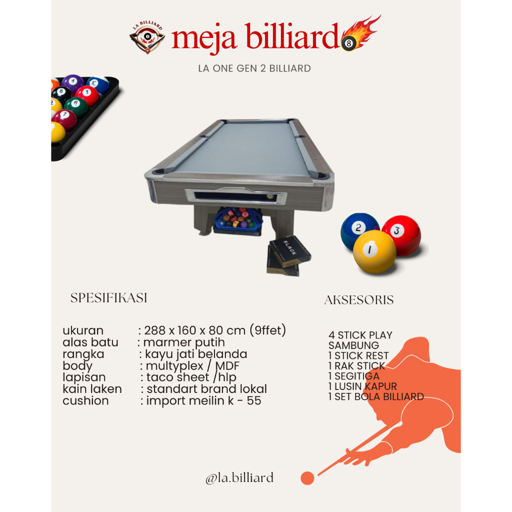 Meja Billiard La One Gen 2 9FT – Desain Elegan & Kualitas Premium  Meja Billiard La One Gen 2 Import