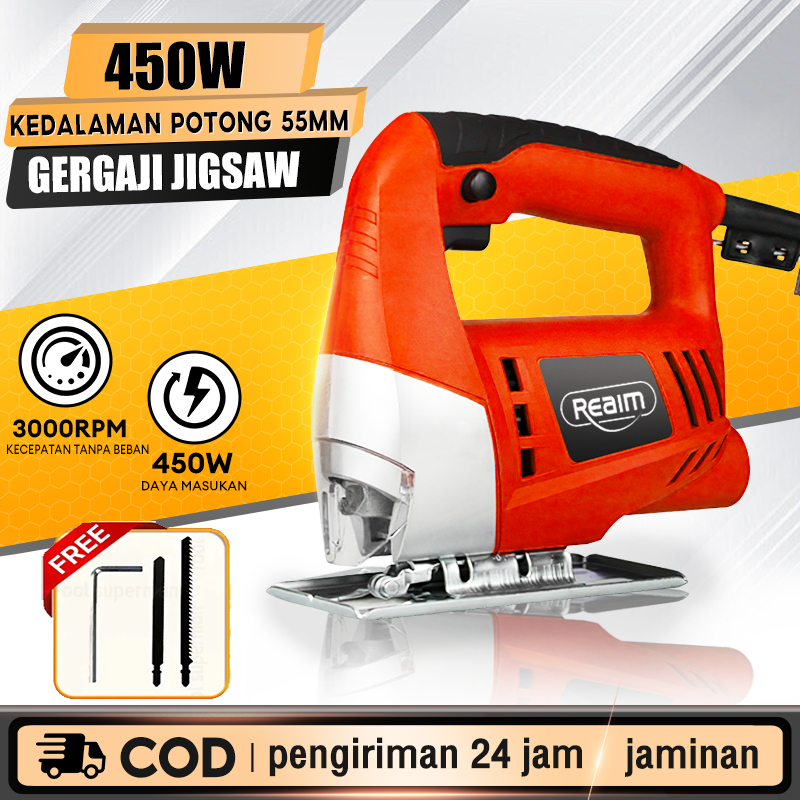 Reaim Mesin Gergaji Jigsaw 450W Gergaji Listrik Mesin Gergaji Kayu Jig Saw Laser Mesin Potong Kayu J