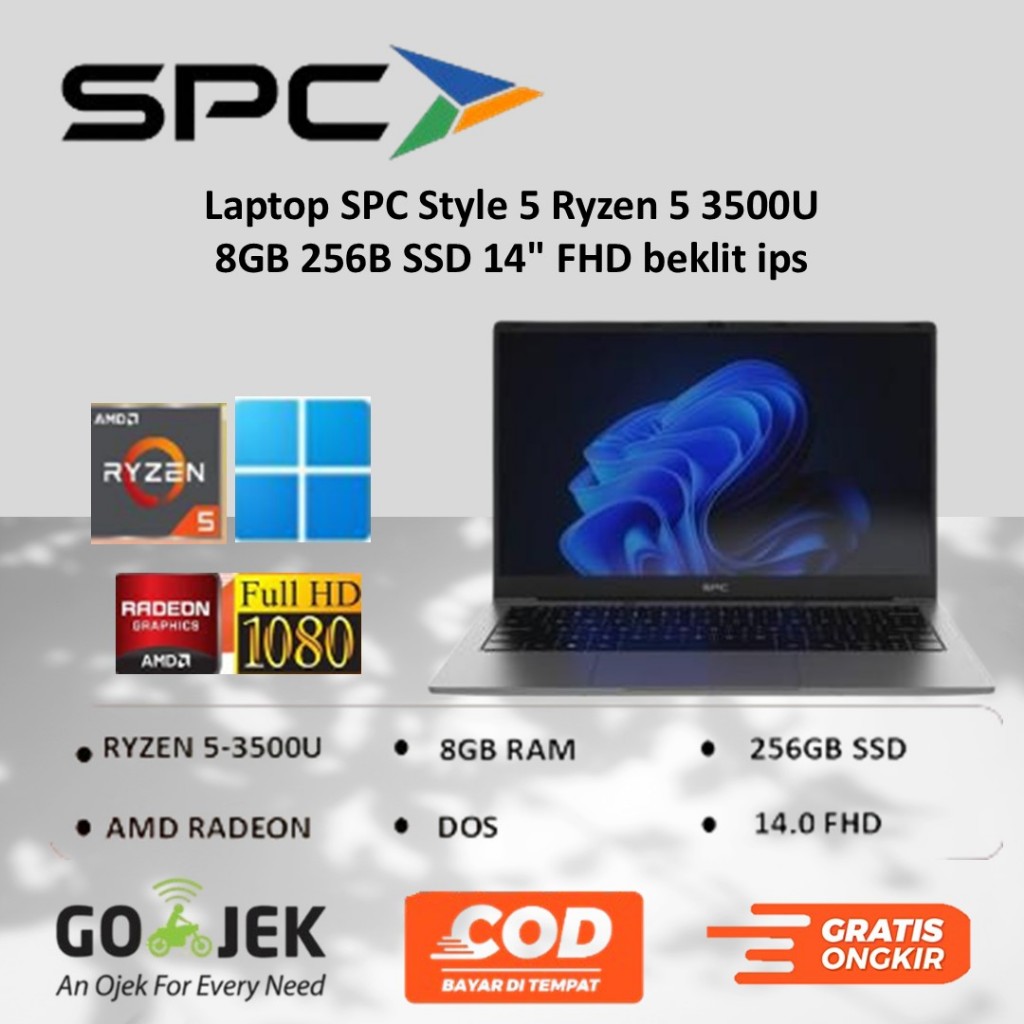 Laptop Ryzen 5 SPC Style 5 AMD Ryzen 5 3500 8GB 256GB SSD 14FHD IPS Backlit Keyboard