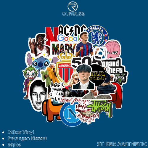 

OURULES - 30 Pcs Stiker Pack Random Super Hypebeast Aesthetic 004 VinyL Glossy Waterproof