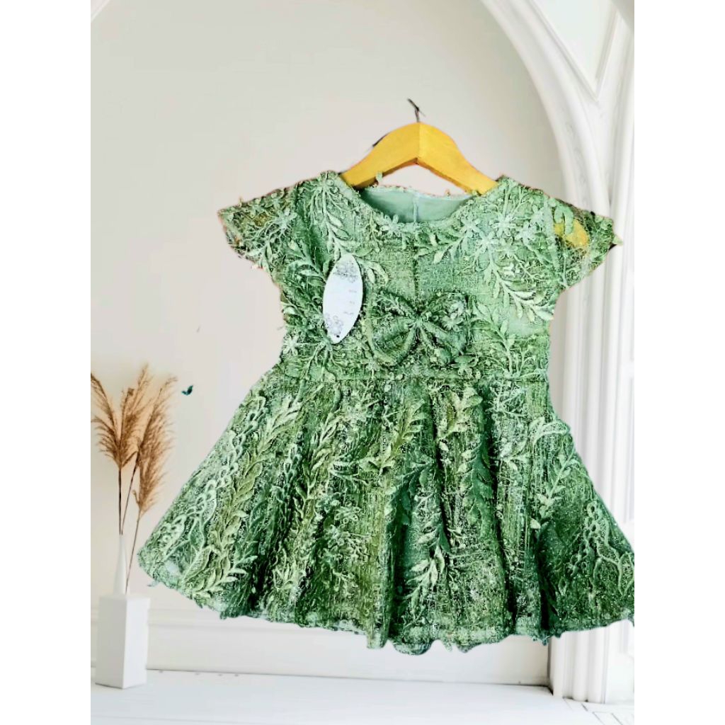 Dress pesta anak perempuan kain brokat mewah full furing