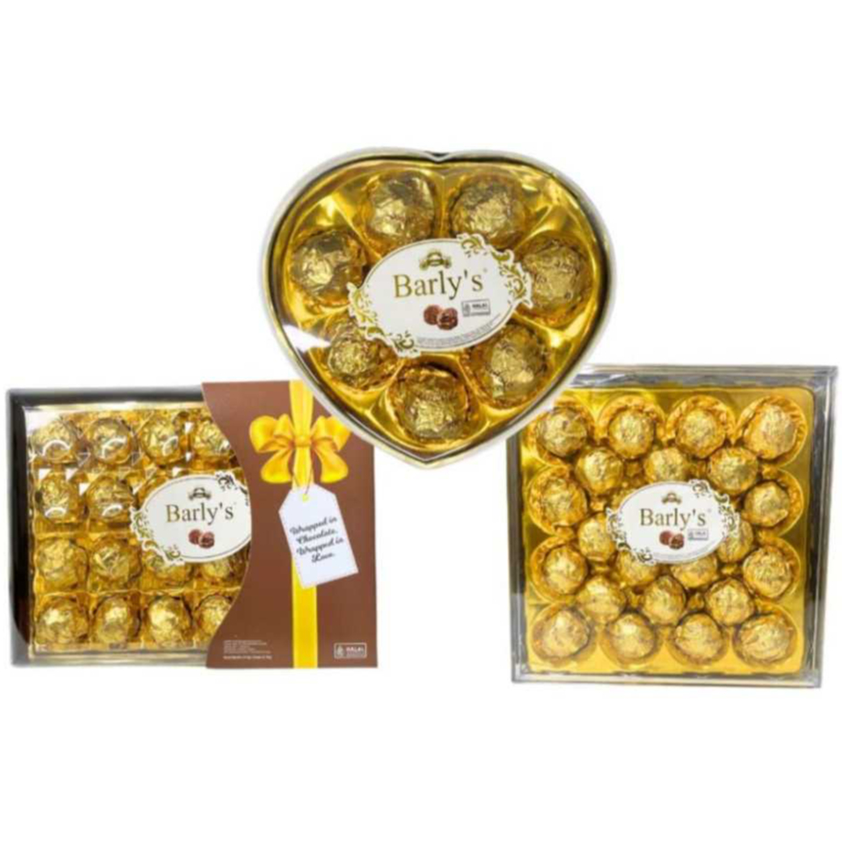

BARLY'S Peanut Chocolate Ball Heart Square Shape Box Cokelat Wafer Kacang Tanah Kemasan Love Persegi