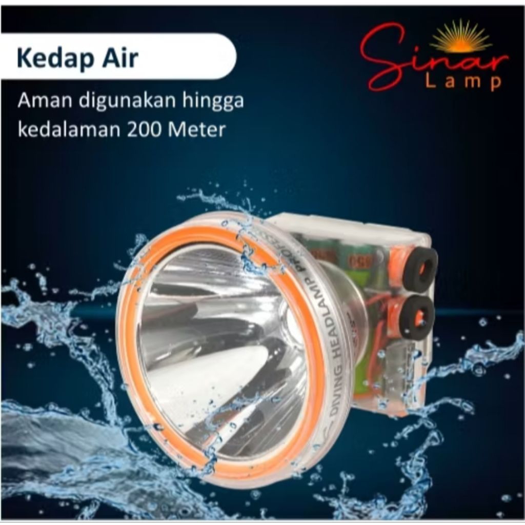 jinlong jl-909 senter kepala selam 300watt cahaya putih body transparan kualitas terbaik