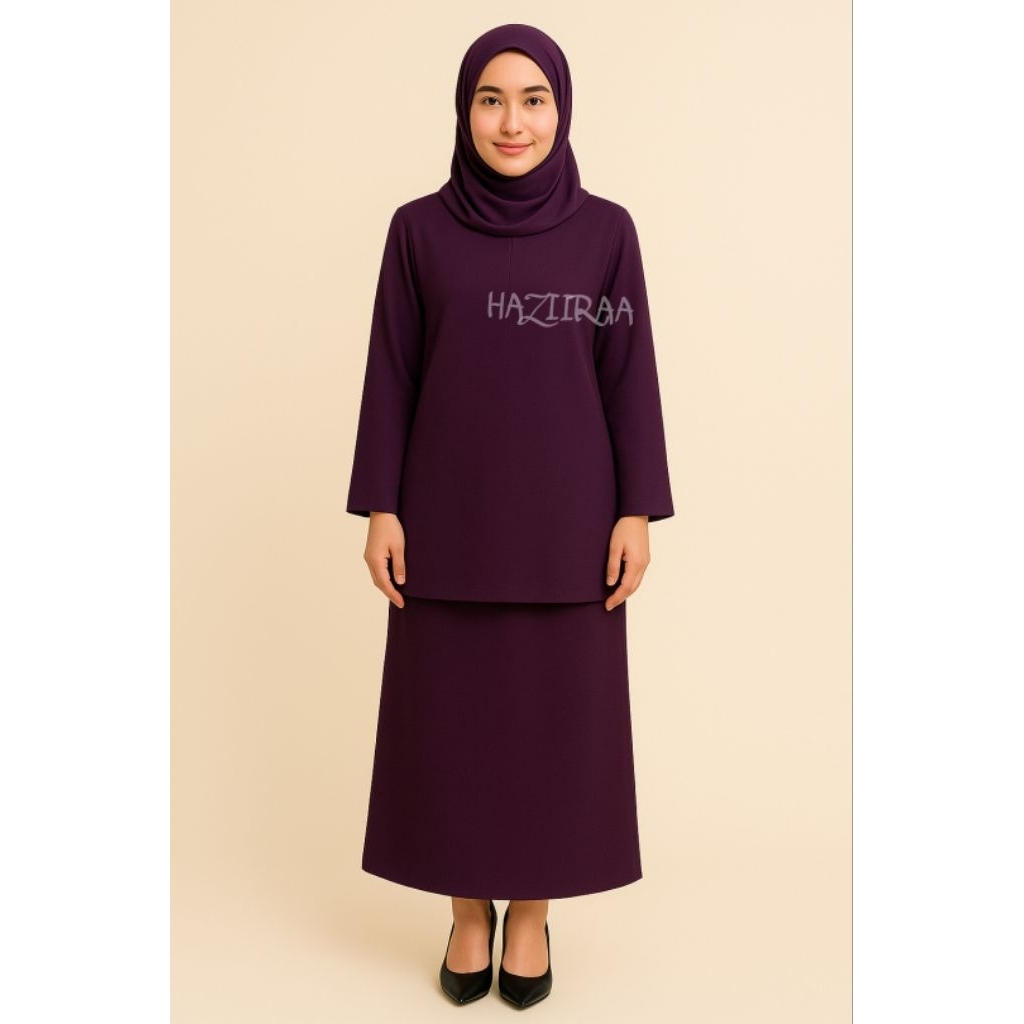 Setelan Baju Kurung Wanita Modern Bahan Satin Velvet Polos One set Tunik Pakaian Melayu Kebaya musli