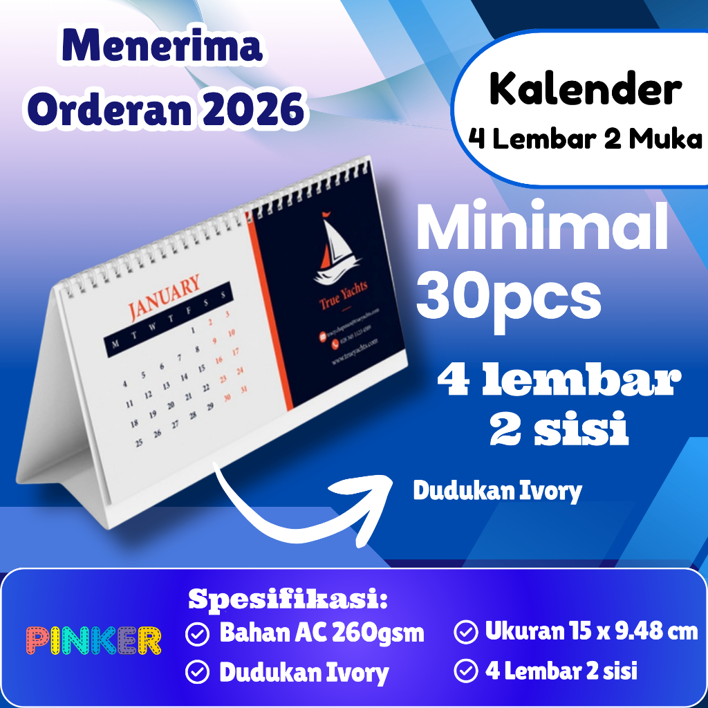 

Kalender Medium 15x9.48 cm 4 Lembar Cetak 2 Muka 8 Halaman Souvenir calendar