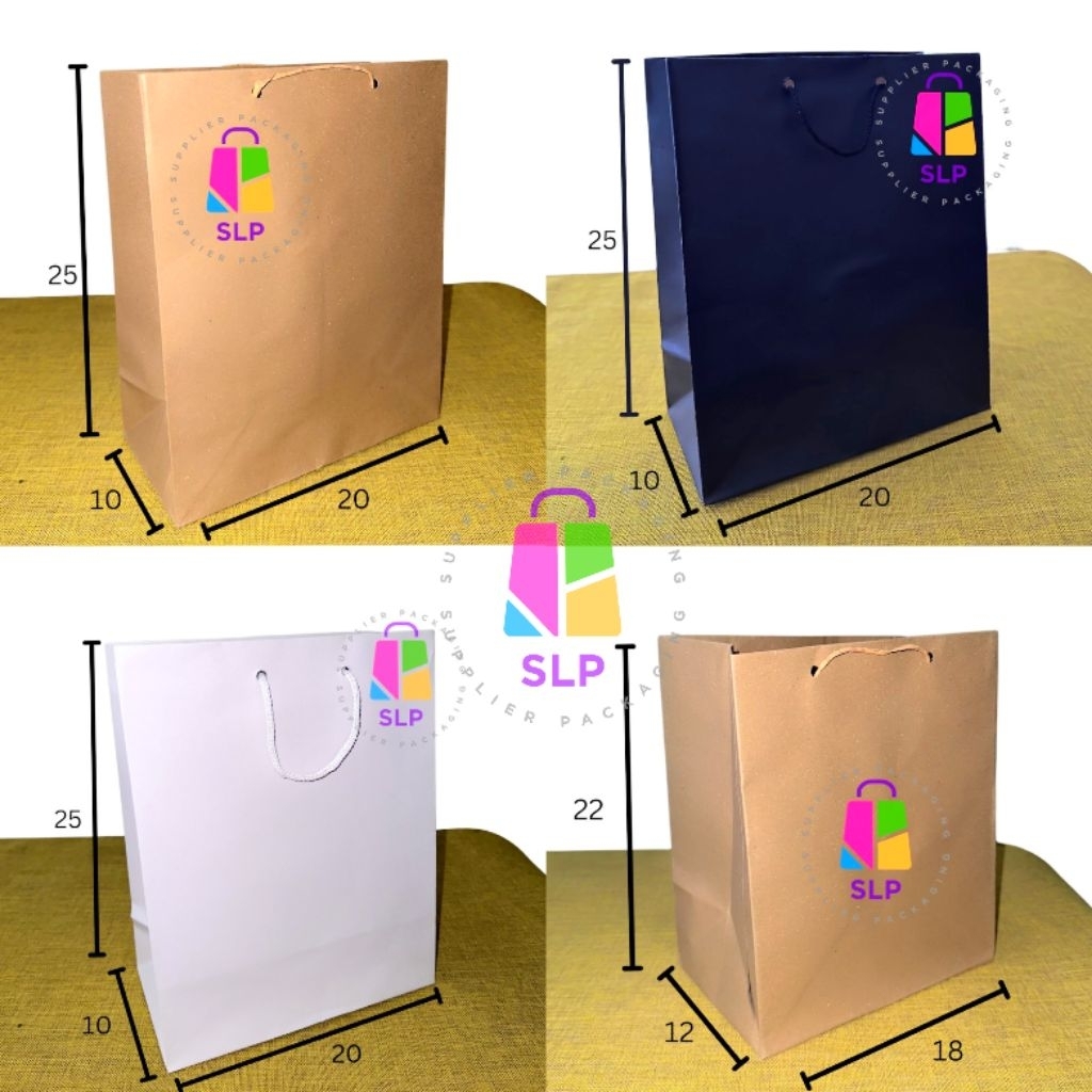 

[isi 12 pcs] paper bag 20x25 hitam putih coklat tas kertas hitam goodie bag hampers souvenir pesta murah