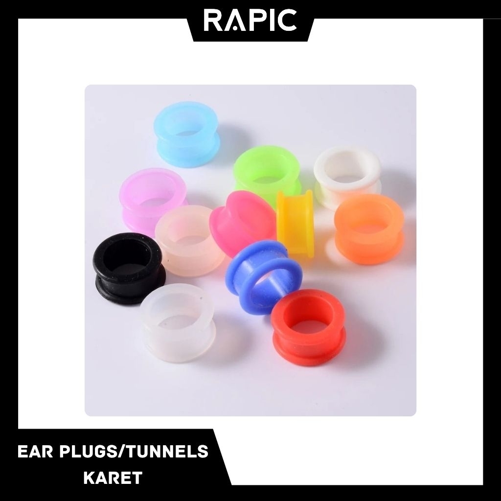 Ear Plug / Tunnels Silicon, Piercing Plong / Tindik Plong Berbahan Karet dan Ringan dipakai, Aksesor