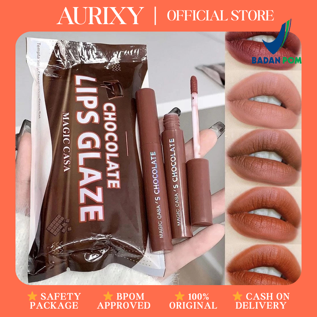 [COD] ORI Lip Cream Matte Set Isi 5pcs | Lipstik Nude Coklat Tahan Lama Waterproof Lip Glaze 5 Warna
