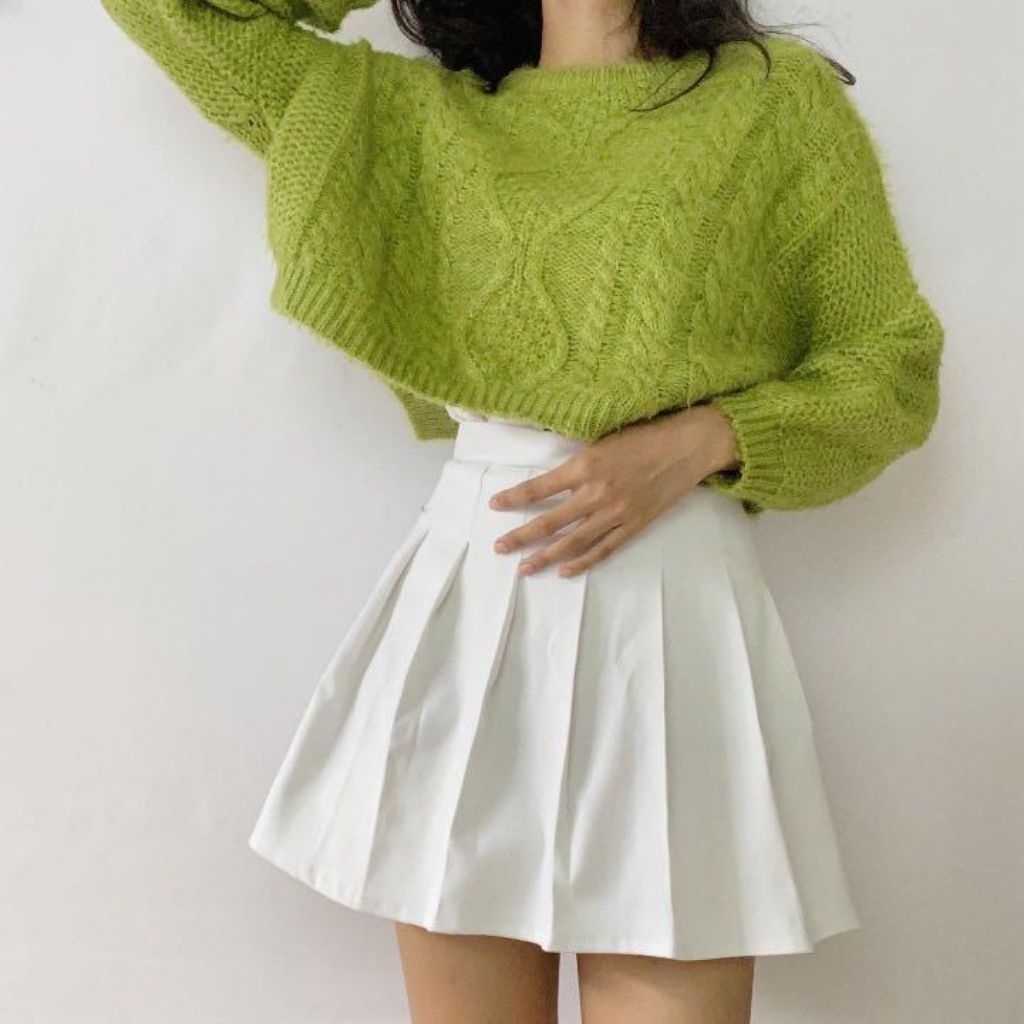 (5) Sweater & Cardigan Rajut Bulu fuzzy Crop | Oversize | Lengan Balon