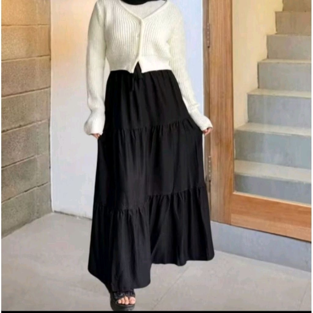 ROK SKIRT FLARE POLOS REMPEL SUSUN//ROK CANTIK WANITA TERBARU CASUAL PANJANG