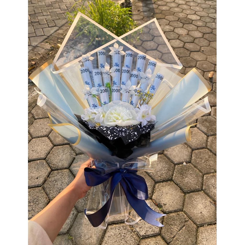 buket uang versi 2000 + bunga