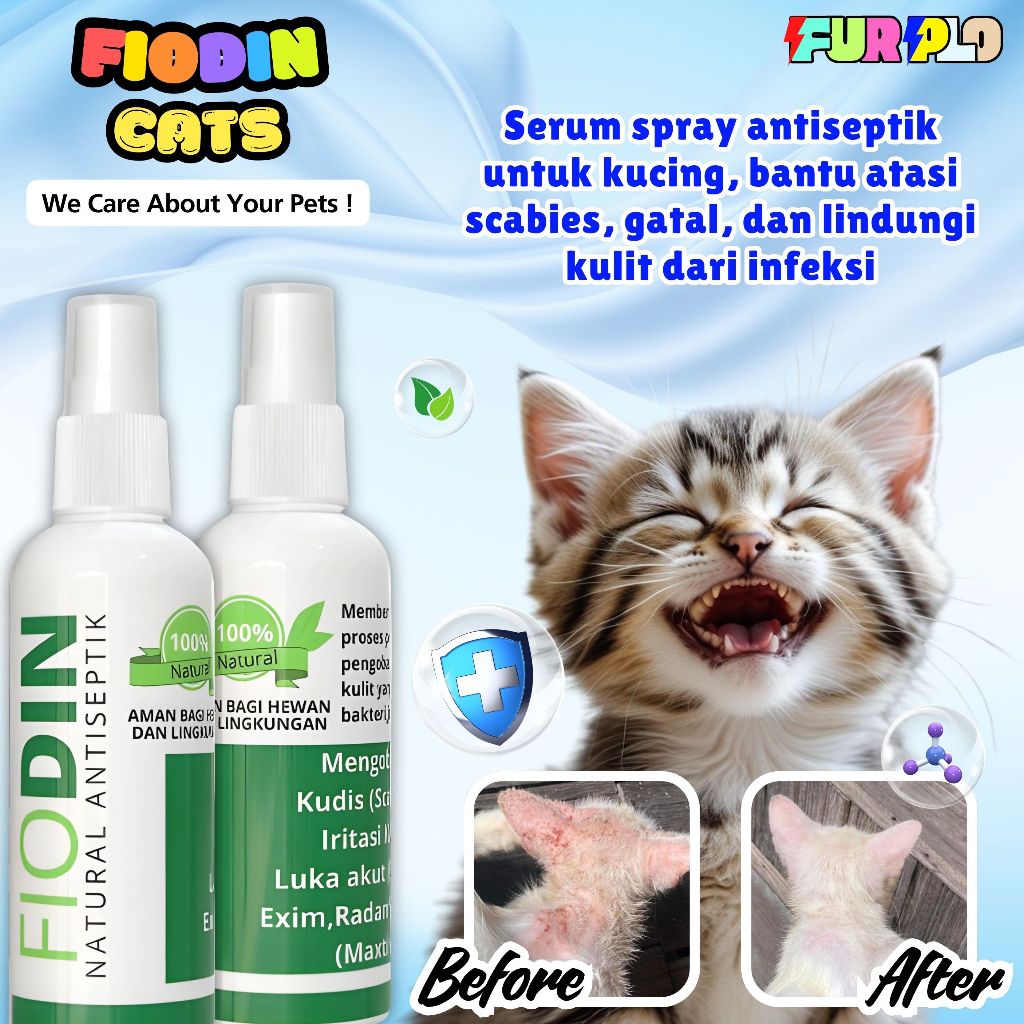 FIODIN SPRAY Obat Skabies Demodex Gatal Luka Jamur Borok Hewan Anjing Kucing Furplo