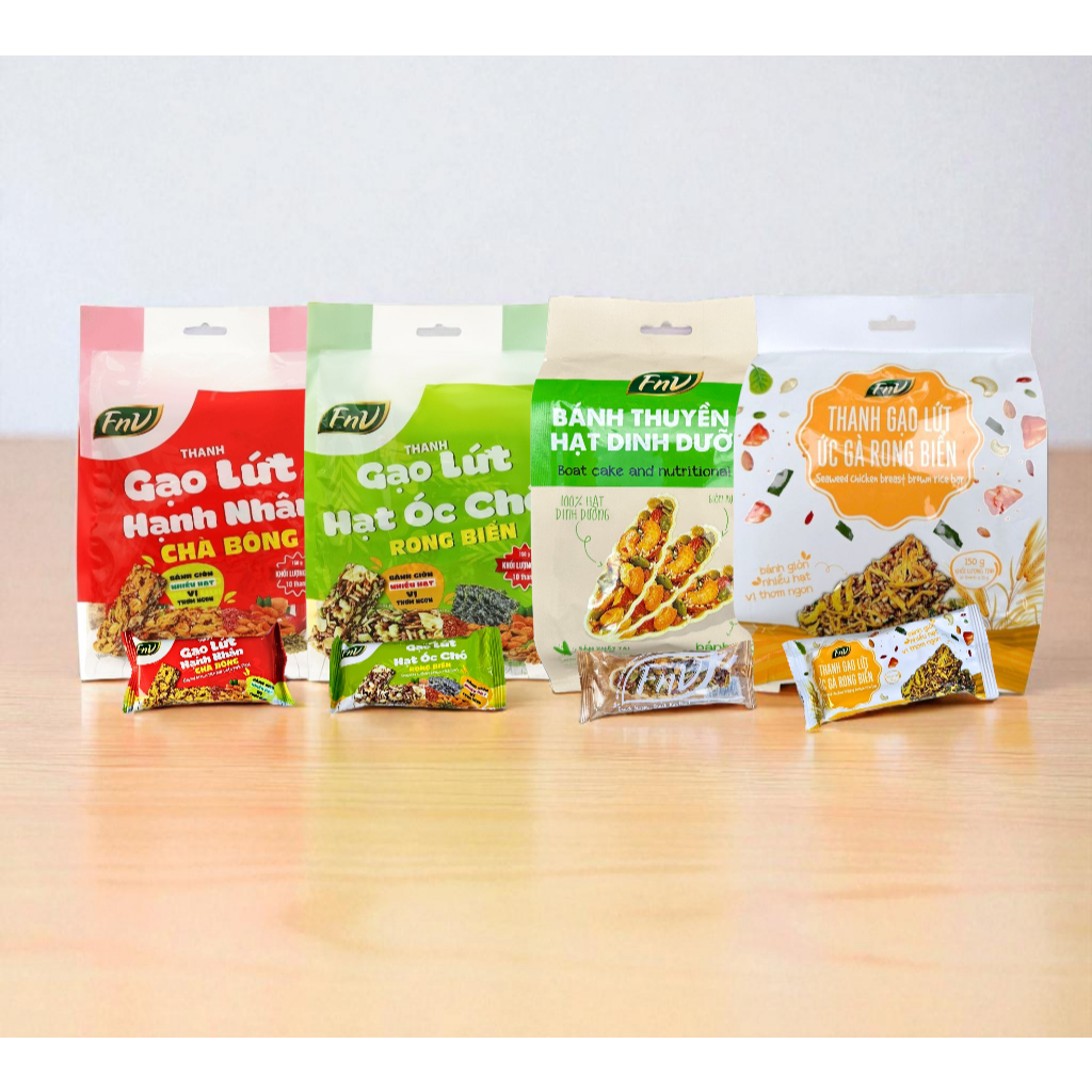 

F&V / FnV Brown Rice Bar Snacks 150gr – Gao Lứt Almond, Walnut & Seaweed, Boat Cake Seeds, Brown Rice Chicken & Seaweed