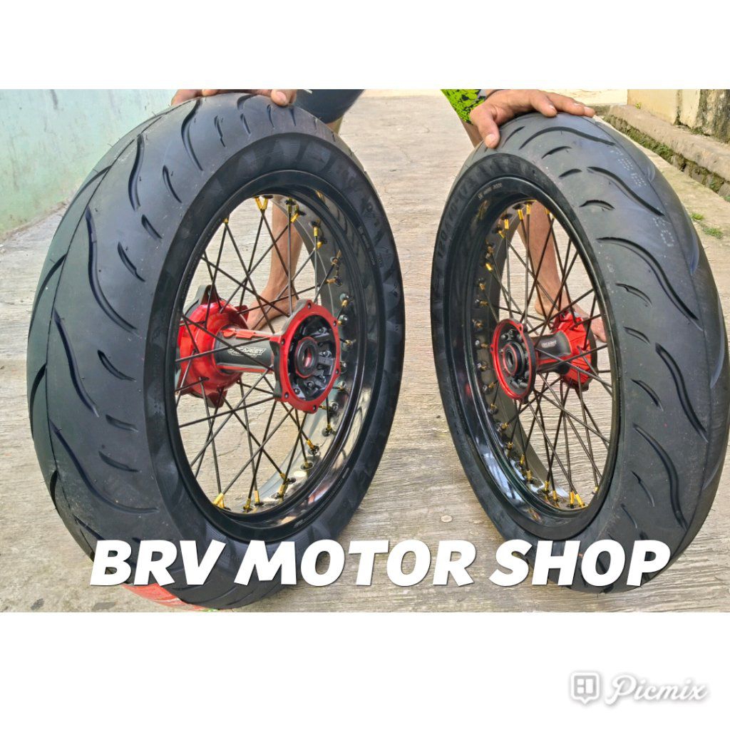 Velg SuperMoto Wr155 Velg Scarlet Tromol Scarlet Ful Scarlet 300+350-17 Ban Maxxis Velg Scarlet Yama
