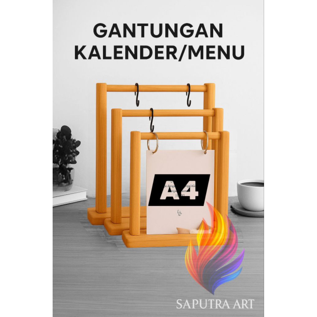 

stand card ukuran A4 kayu rustick tempat gantungan menu / kalender / hanger nomer