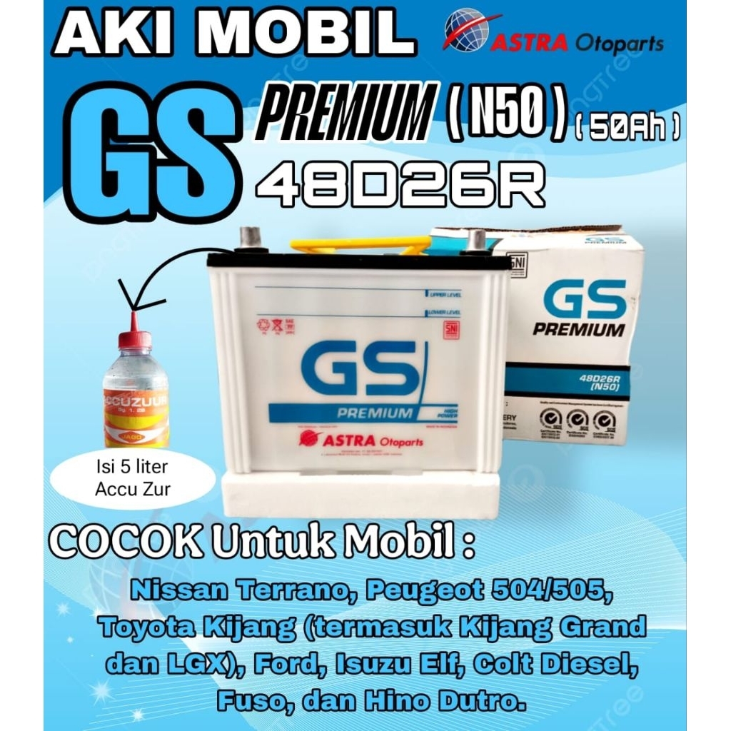 AKI MOBIL KIJANG BENSIN TRUK L300 BENSIN DLL GS PREMIUM 12V 50AH BASAH