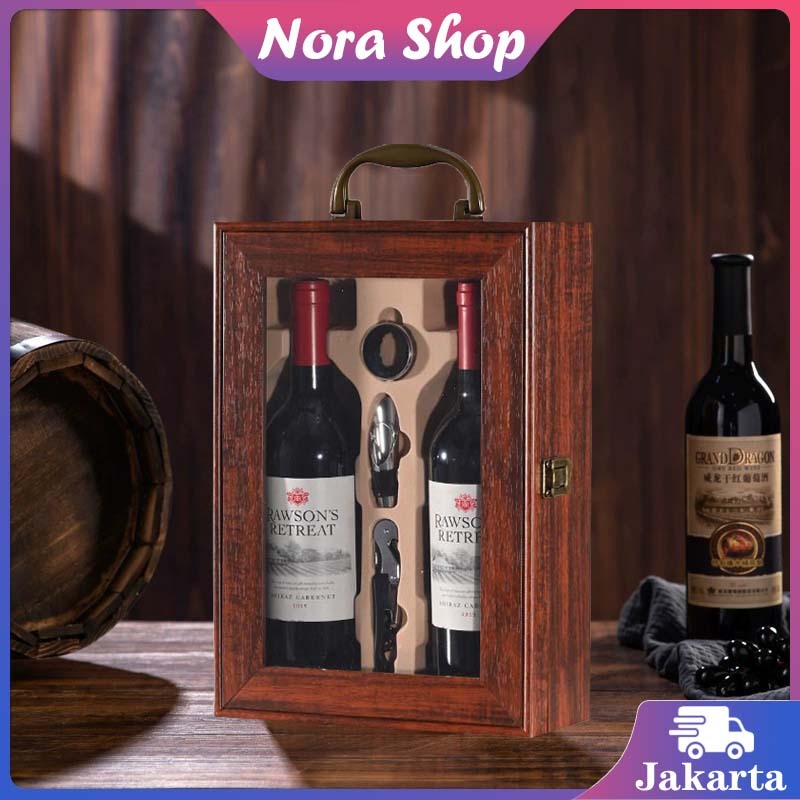 

Dua Botol Kotak Hadiah Anggur / Wine Travel Holder Kotak Dilengkapi Dengan 3 Buah Alat Minum