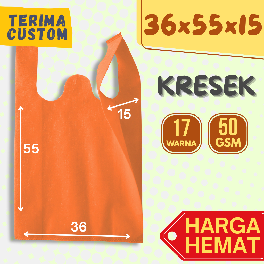 

Tas Kain Spunbond Kresek 36x55x15cm Full Press 50gsm Polos | Goodie Bag | Tote Bag | Souvenir | Hampers | Sembako | per PCS