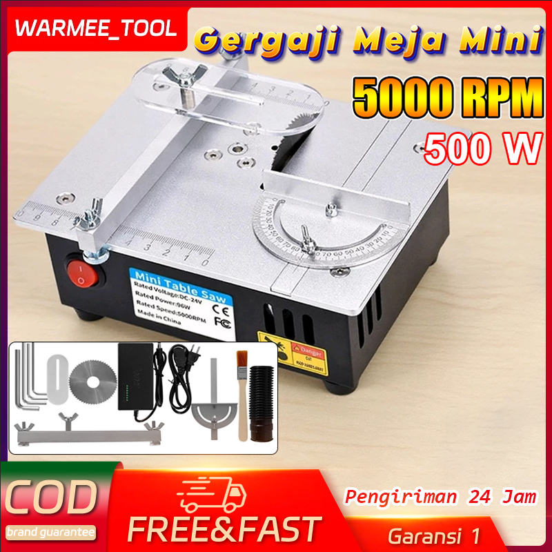 WARMEE 5000RPM Meja Gergaji Mini Multifungsi Rumah Tangga Meja Listrik Saw Kecil 500W Meja Kayu Mesi