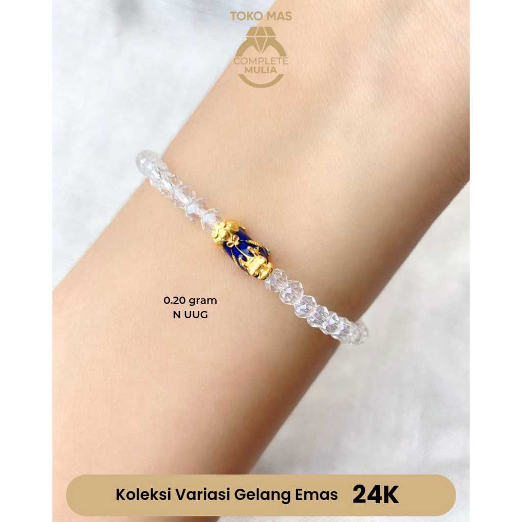 Variasi Gelang Mnaik Manik Emas 24k Karakter Naga Cat Biru (Complete Mulia)